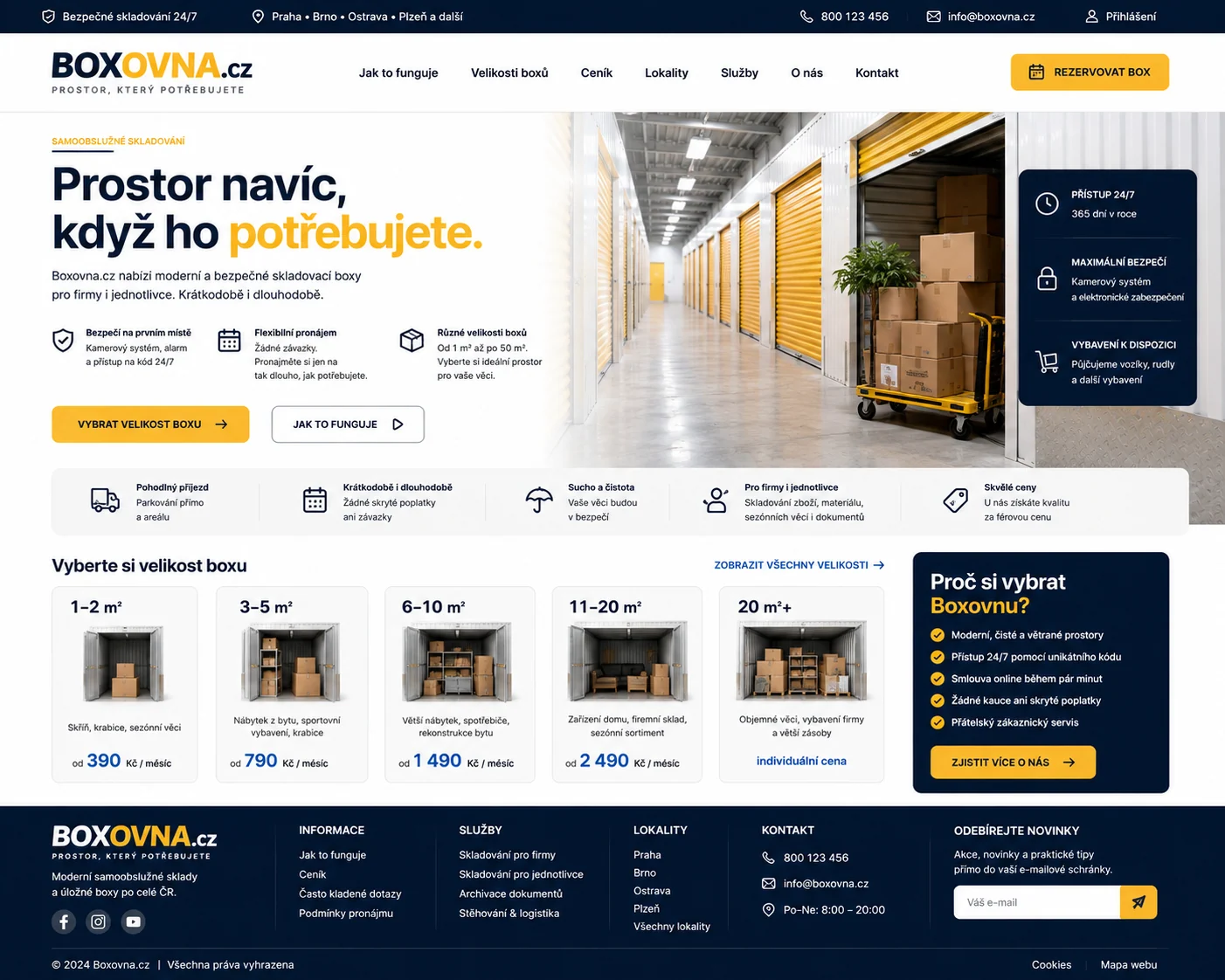 Ilustrační návrh Boxovna.cz pro samoobslužný pronájem skladovacích boxů různých velikostí